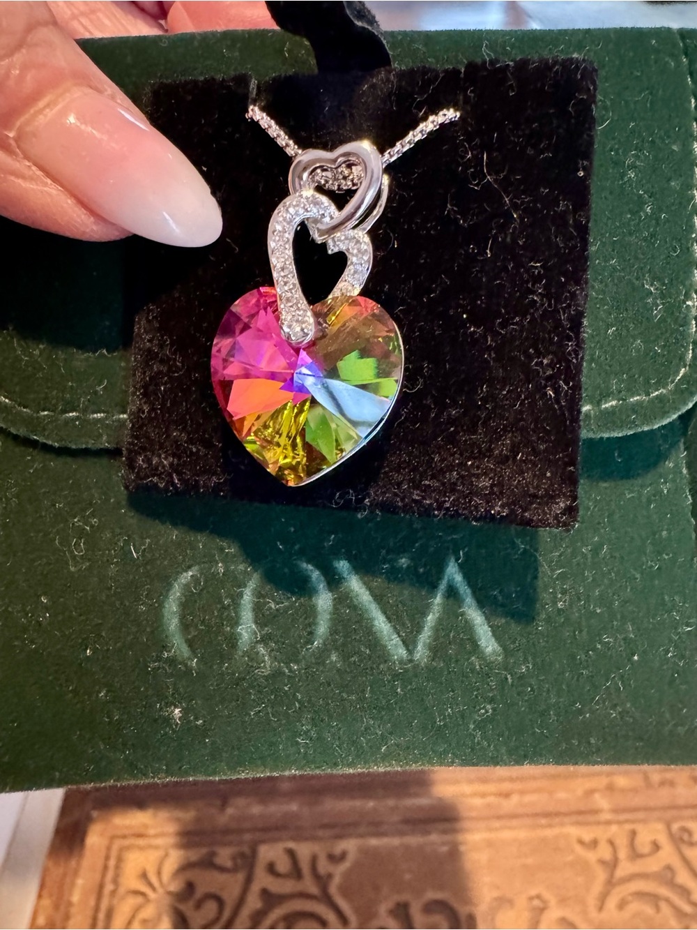 Sparkling Multicolor Heart Pendant Necklace - Sterling Silver